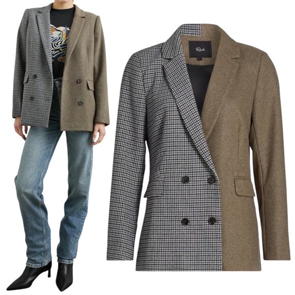 Rails Cody Double Breasted Blazer Mixed Mini Check Pattern Size M - Picture 3 of 12